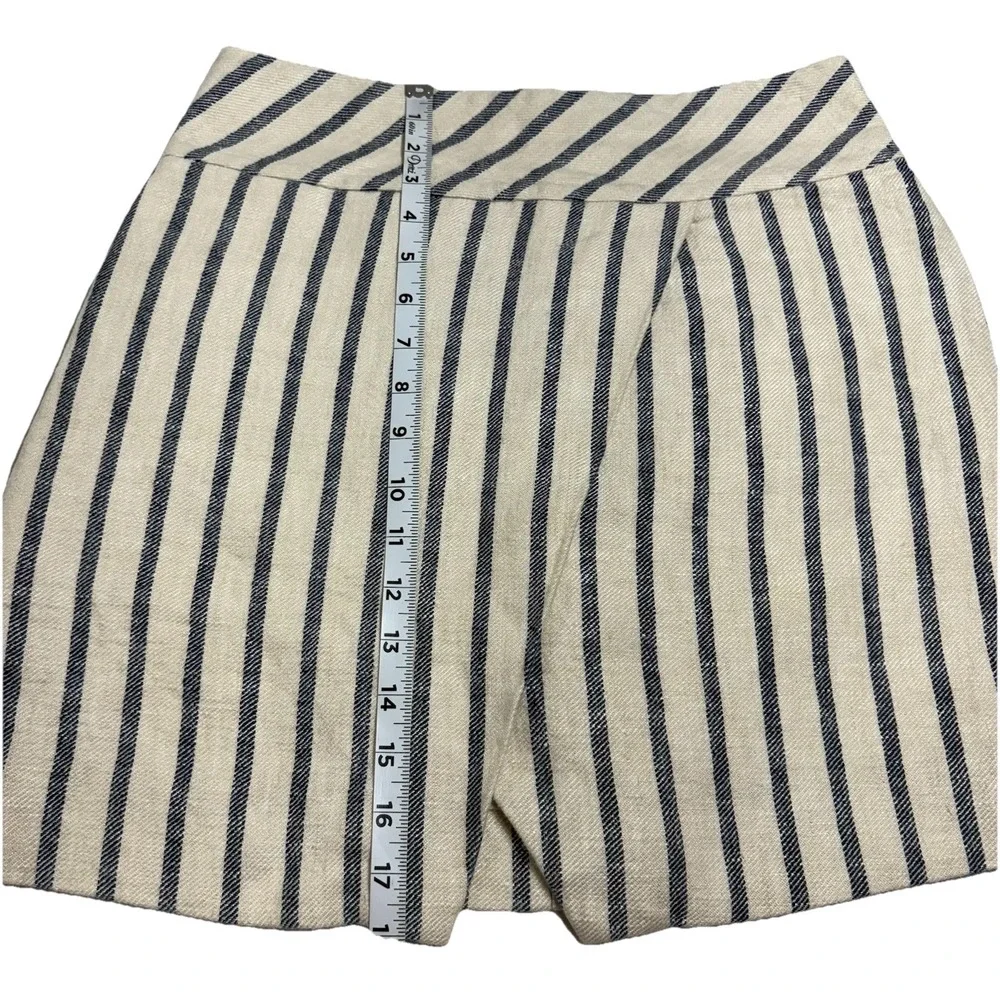 J. Crew 100% Linen Wrap Skirt‎ Ivory Navy Stripe Women 4 Zip Lined Above Knee
